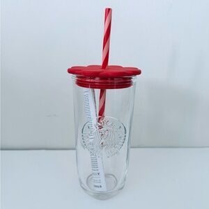 Starbucks Glass Valentine Cup with Striped Straw